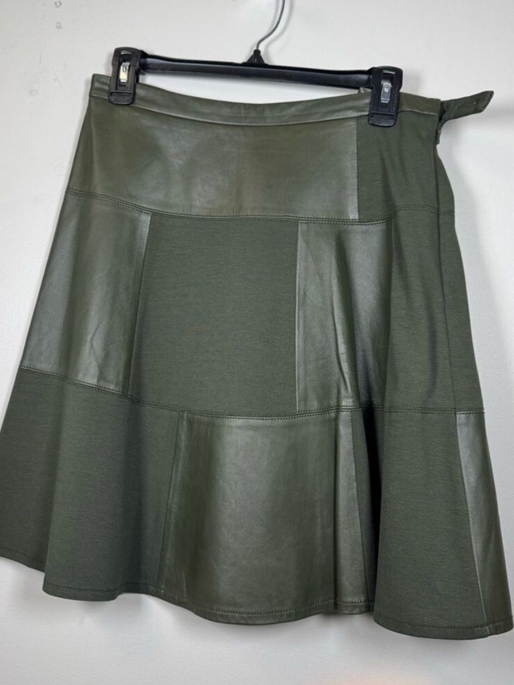 W by Worth Olive A-Line Patch work Leather Skirt size 4